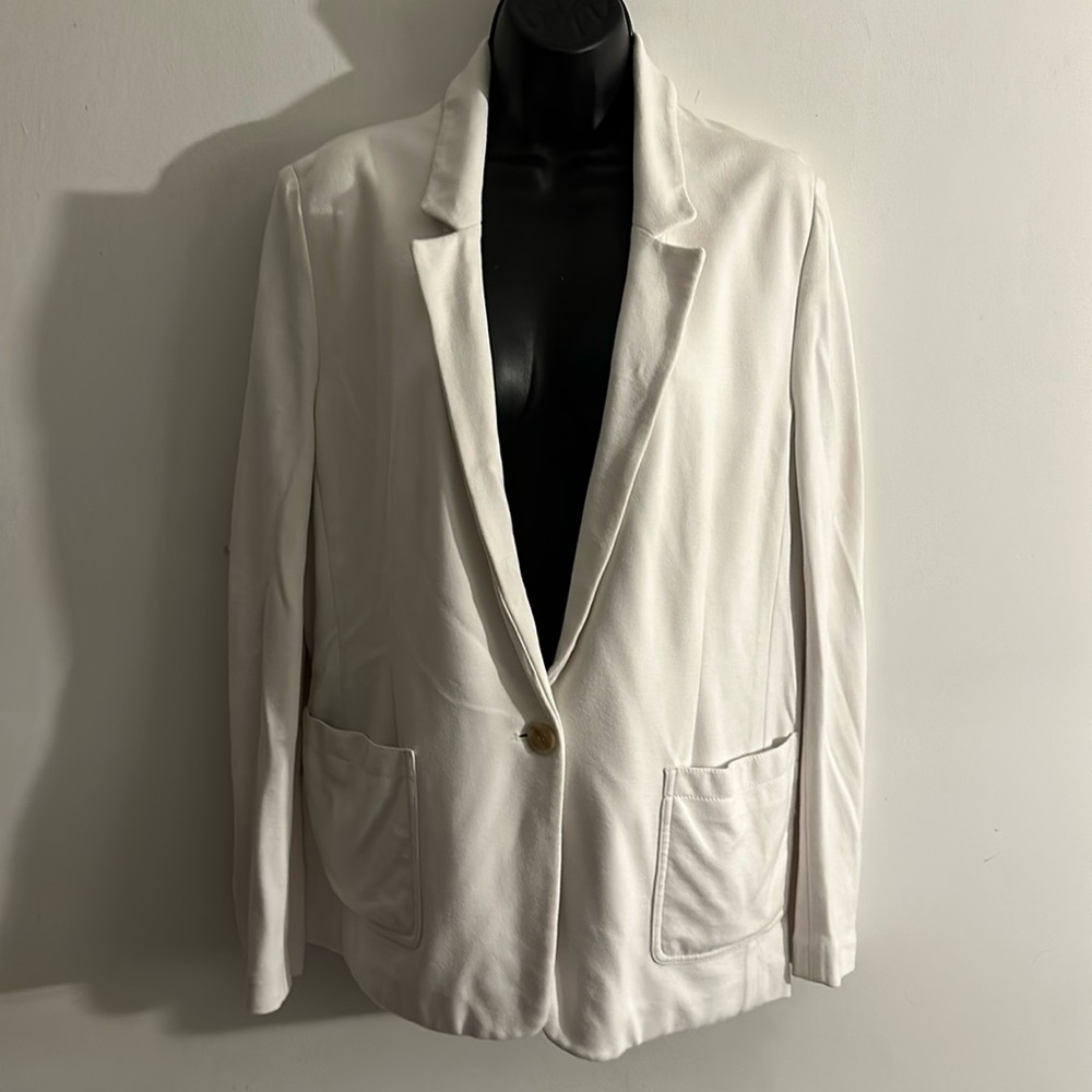 Loft XL white stretch one button blazer with pockets